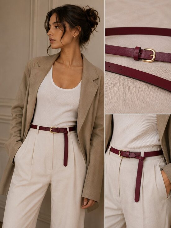 Maison Boinet Paris Burgundy Leather Skinny Belt Gold Buckle France Size 30 Luxu main image 6